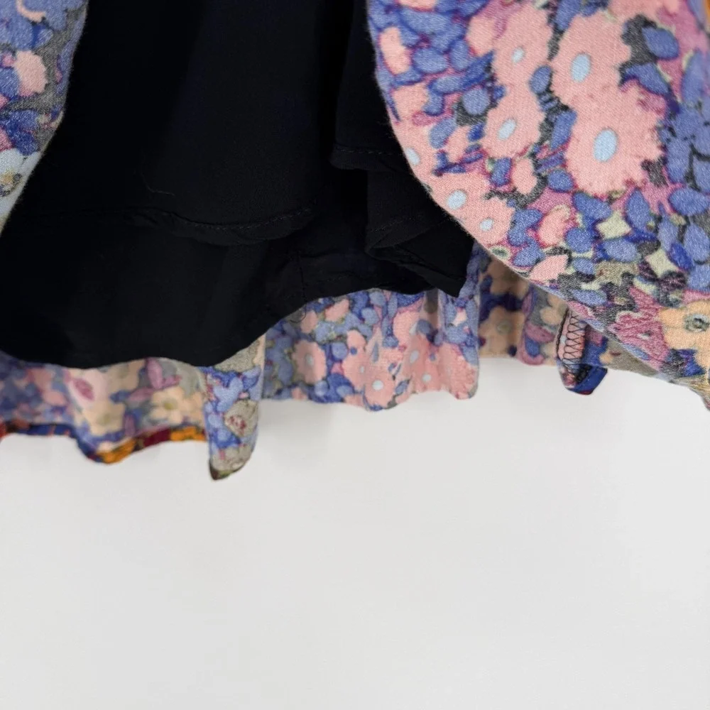 Anthropologie Ruffled Satin Mini Dress Size 14 Floral Tie Open Back Colorful - Picture 5 of 14